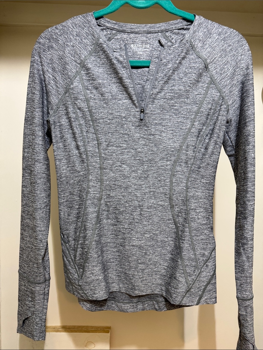 Athleta Gray Heather Quarter-Zip Long Sleeve Top